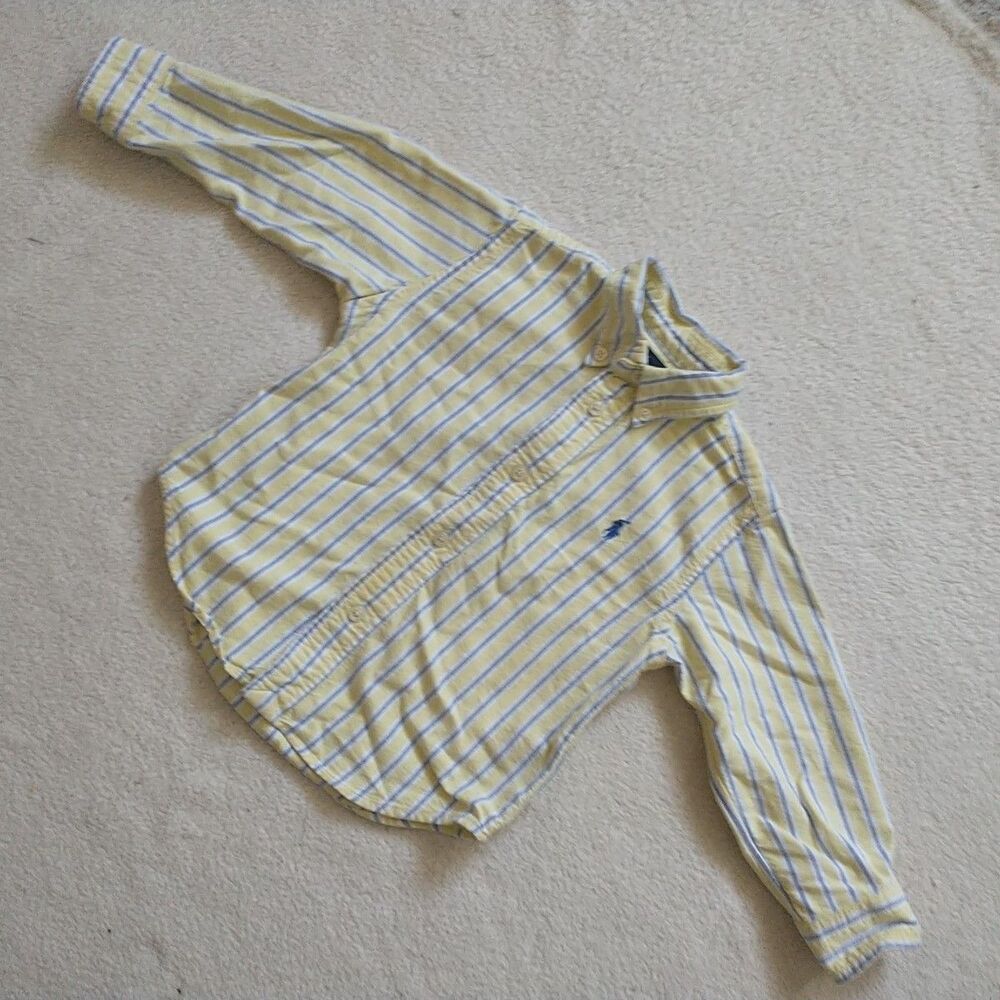 Ralph Lauren Button Down Shirt Toddler 24M Yellow Blue Striped Preppy Formal
